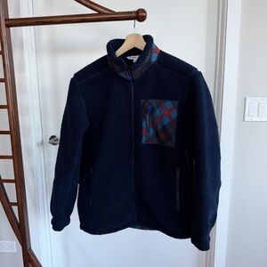 Navy Fleece Jacket with Plaid Accents - UNIQLO/JW ANDERSON